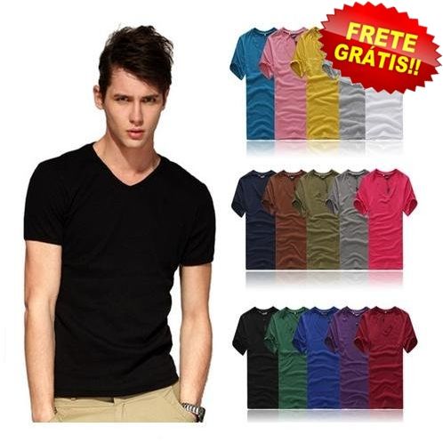 Camisa Gola V Masculina Básica  -  Frete  Grátis